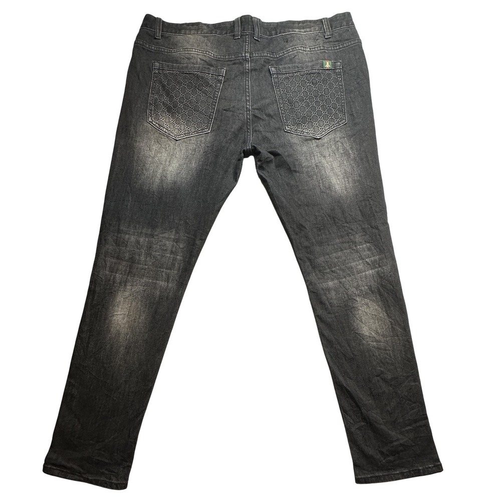 Fashion Jeans Mens 40x30 Black Denim Pants Slim Fit Bee‎ Stripe Designer Style